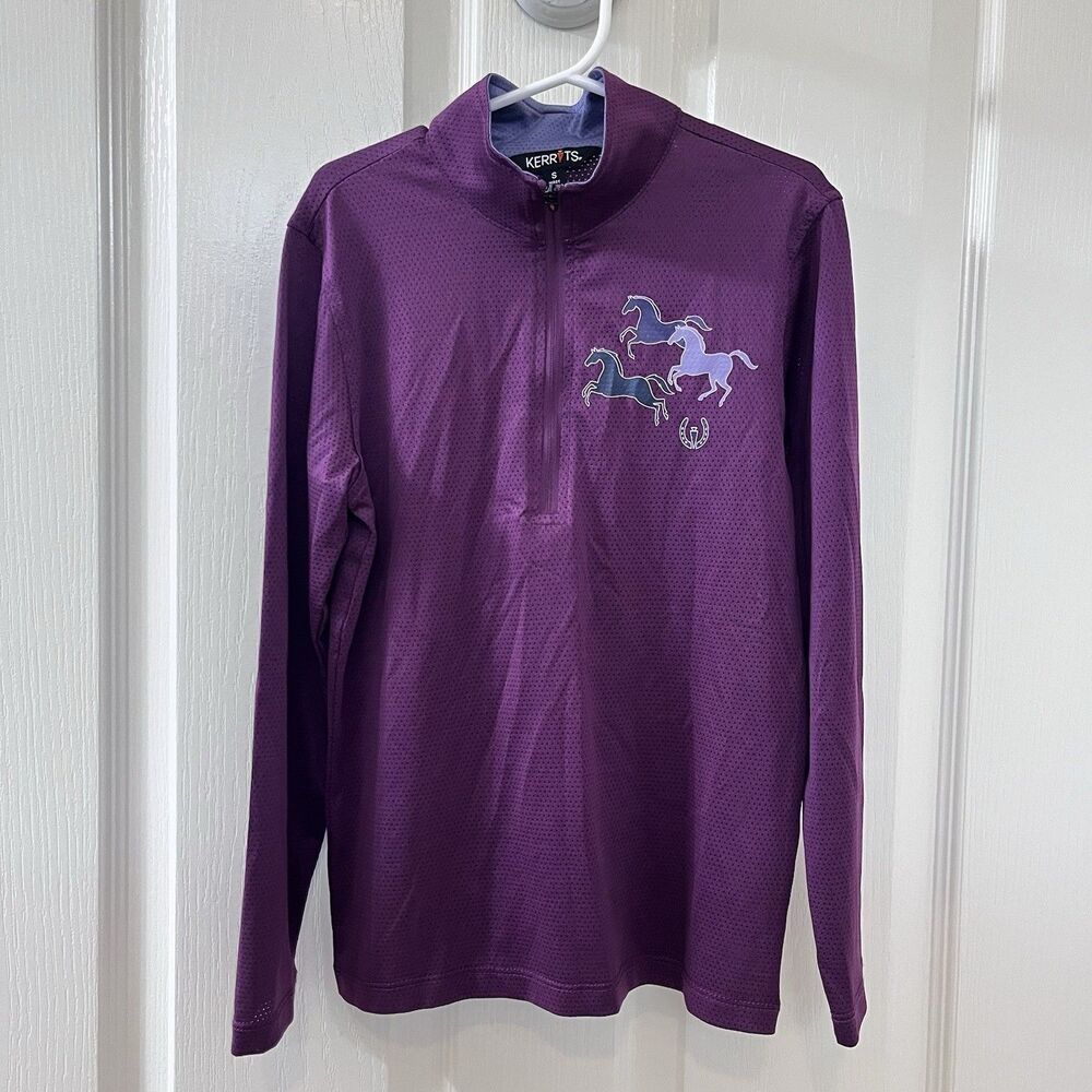 Kerrits Kids Aire Ice Fil Long Sleeve Horse Riding Shirt Magenta Girls Small 6-7